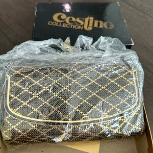 Women's Black and Gold Evening Bag